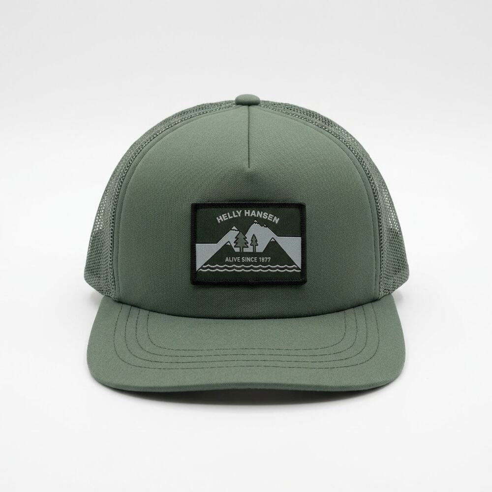 Helly Hansen Mesh Back Mountain Patch Trucker Hat Olive Green Snapback STD